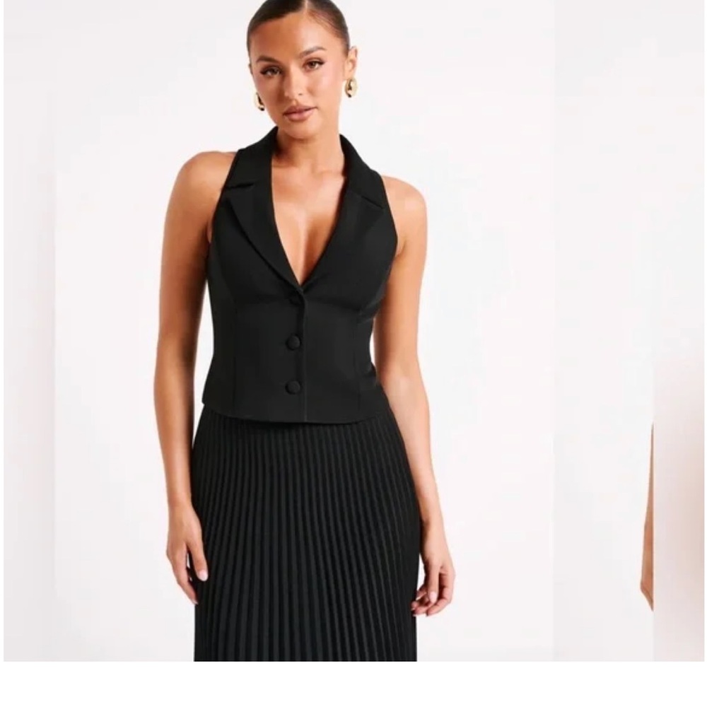 Meshki Black Tailored Sleeveless Blazer Vest